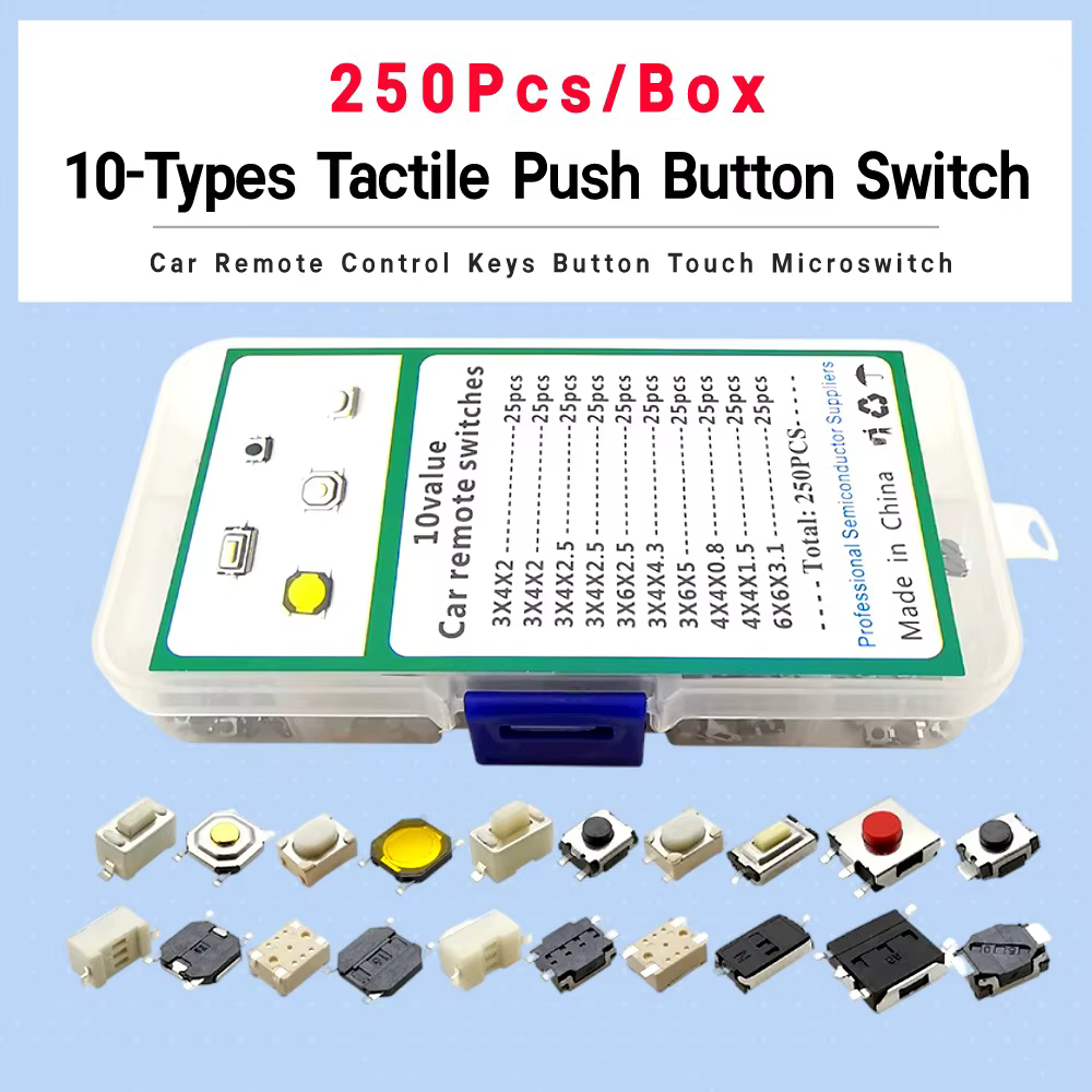 Schachtel 10-Typ Micro Tactile Push Button Switch Auto Fernbedienung Tablet Actile Control Key (250 Stück)