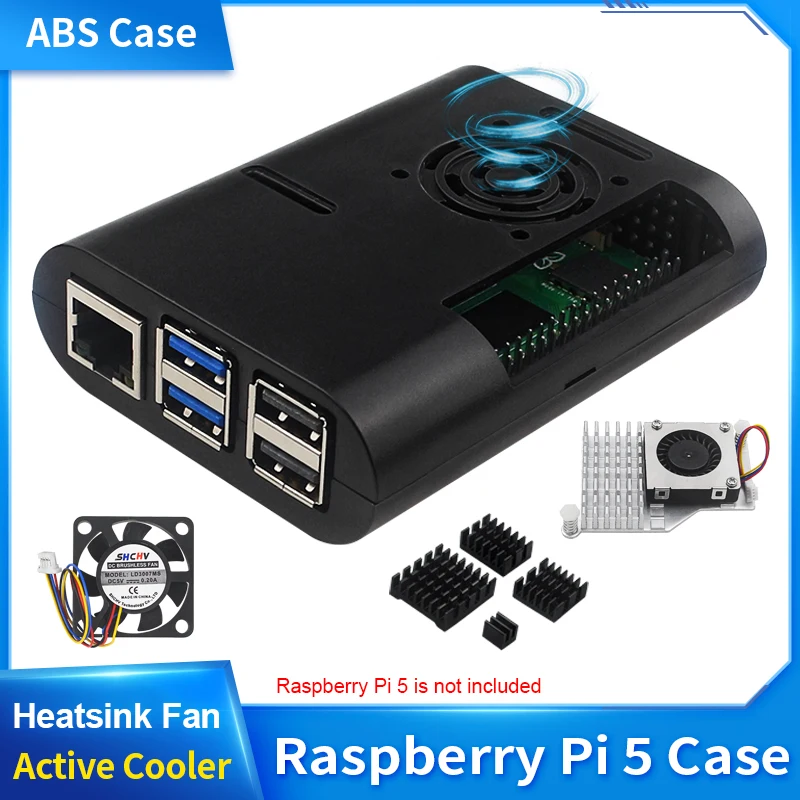 ABS-Gehäuse für Raspberry Pi 5, Kunststoff-Kühlgehäuse, optionaler aktiver Kühler, Aluminium-Kühlkörper