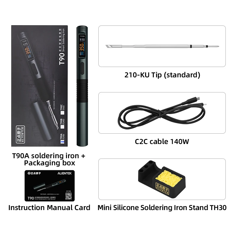 ALIENTEK T90 Smart Lötkolben PD 140W Einstellbare Temperatur DC 28V 80-450 ℃ Schweißlötstation Kit C245 C210