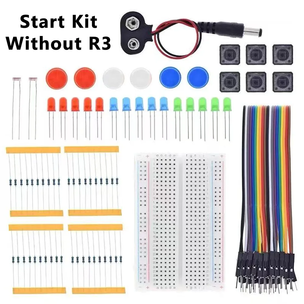 DIY Elektronik Starter-Kit für Arduino R3 Board mit 400-Loch Steckplatine, LED-Jumper-Kabeln, Lernset