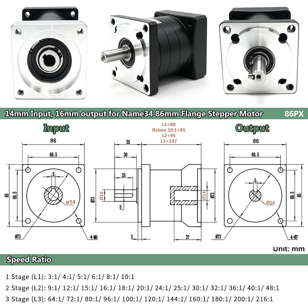 Nema 34 86mm Schrittmotor-Getriebe Planetengetriebe Bürstenloser – Bild 6
