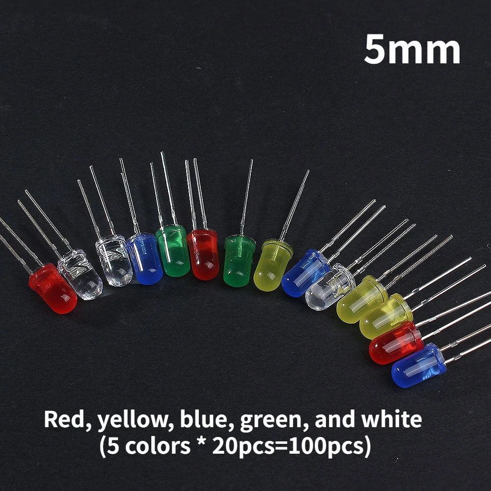 3mm LED Diode 5mm Super Helle LED Emitting Dioden Sortiment Set 2x5x7mm Weiß Rot Grün Blau Gelb (100 Stück)