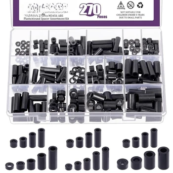 18 Größen Schwarz/Weiß Nylon Runde Abstandshalter Abstandsschraube Mutter Sortiment Kit für M3 M4 (270 Stück)