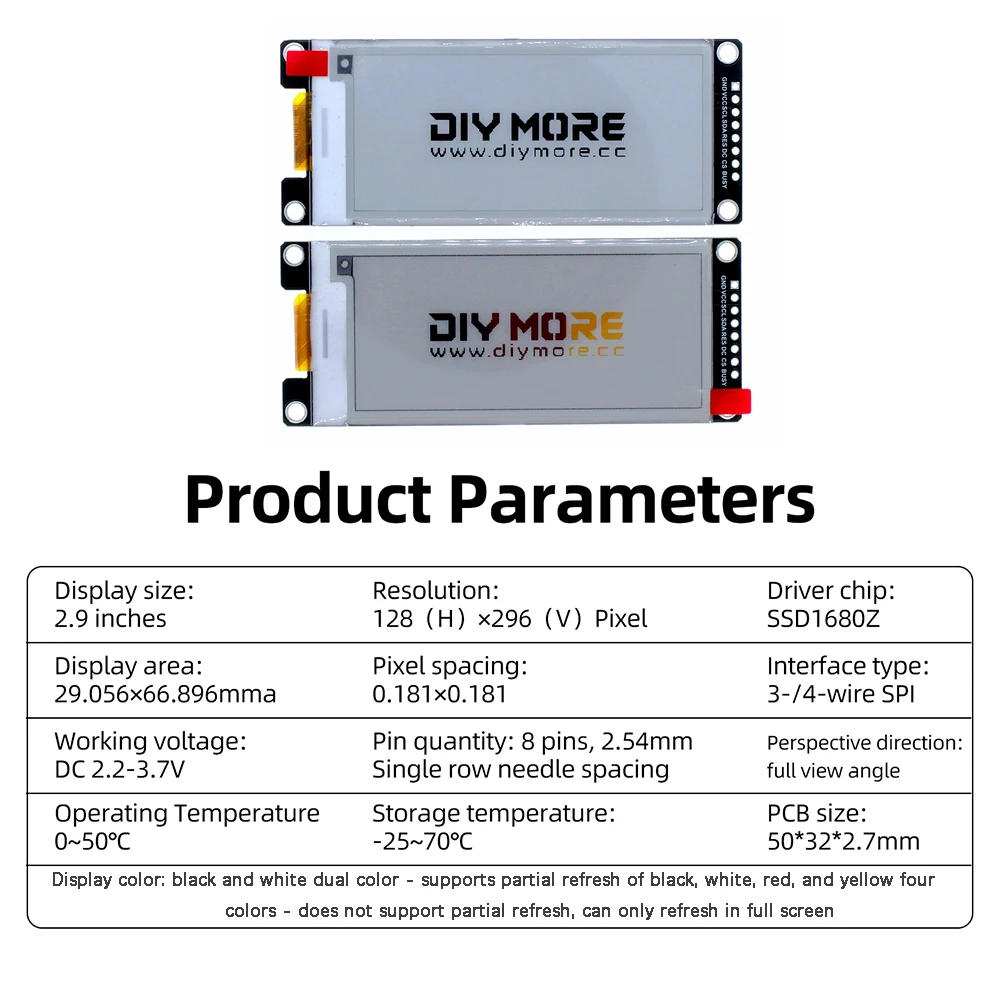 DC 2,2-3,7V 1,54-Zoll 2,9-Zoll E-Paper E-Ink-Display 152*152 296*128 Auflösung Bildschirm SPI-Kommunikation