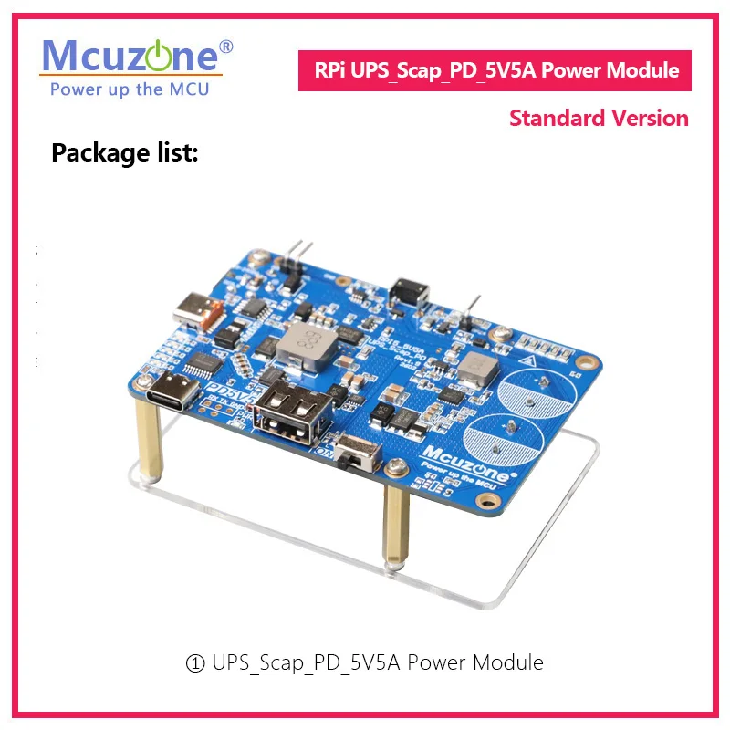 Raspberry Pi 5 Superkondensator 5V5A UPS PD-Strommodul, Unterstützt 9-24V Weitspannungsbereich oder PD USB-C