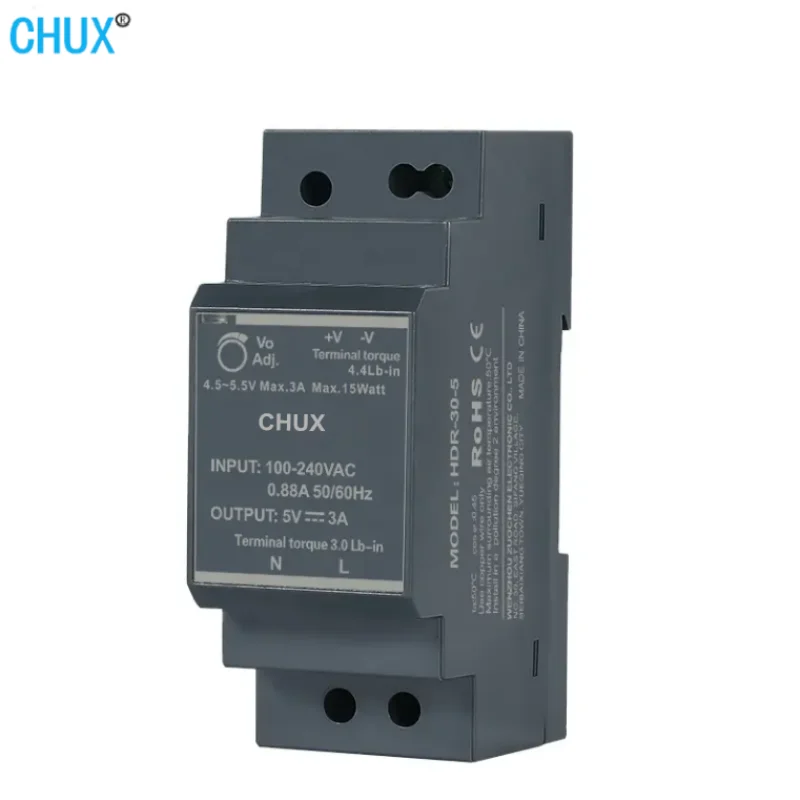 CHUX HDR 30W Serie DC 5V 12V 15V 24V 48V SMPS Ultraflaches Stufenförmiges DIN-Schienen-Schaltnetzteil
