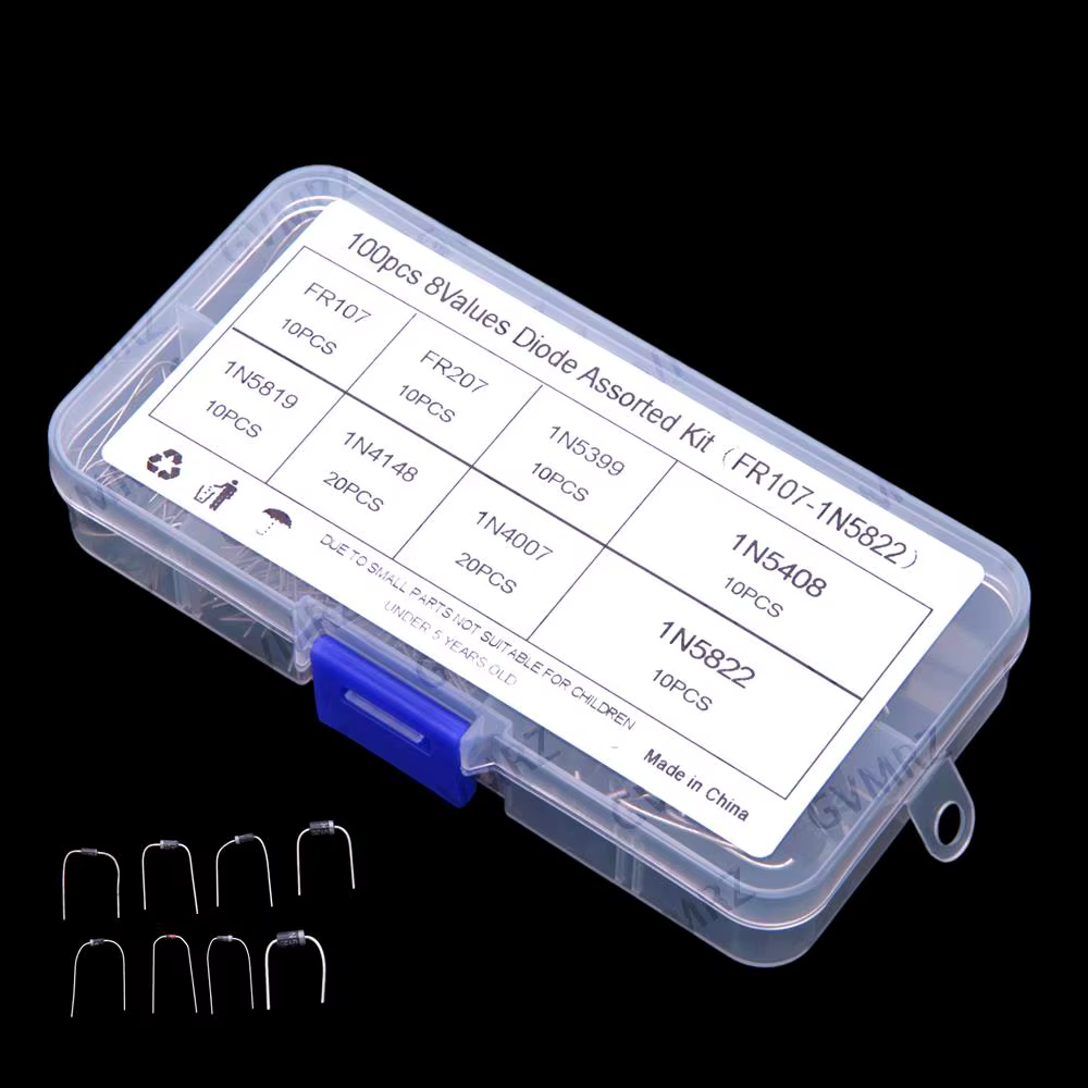 8 Werte 1N4007 1N5822 100 Stück Dioden-Sortiment KIT FR107 FR207 1N5399 1N54 1N414808 1N5819 Kit