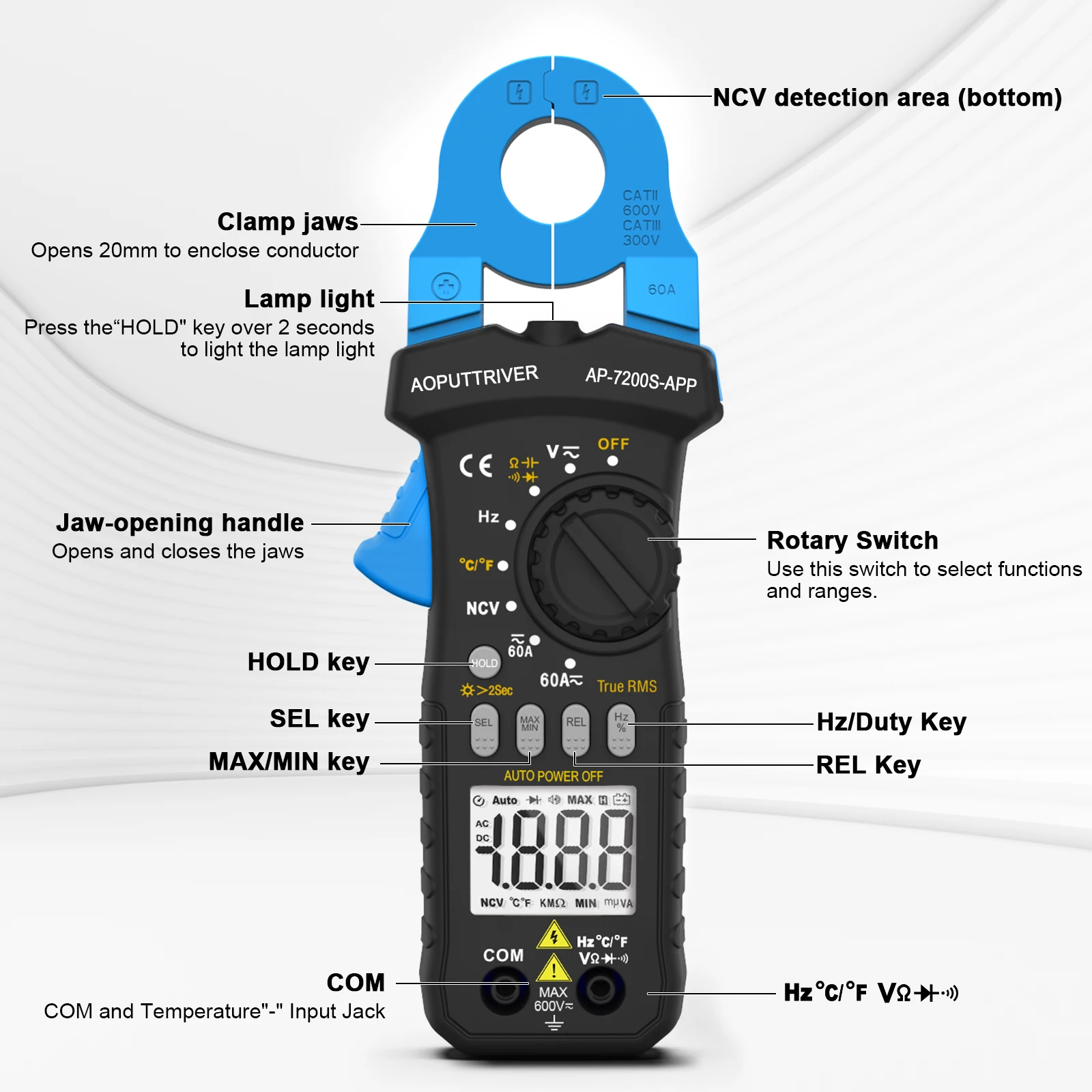 Digitales Zangenmultimeter - True-RMS AC/DC-Messung, Automatische – Bild 3