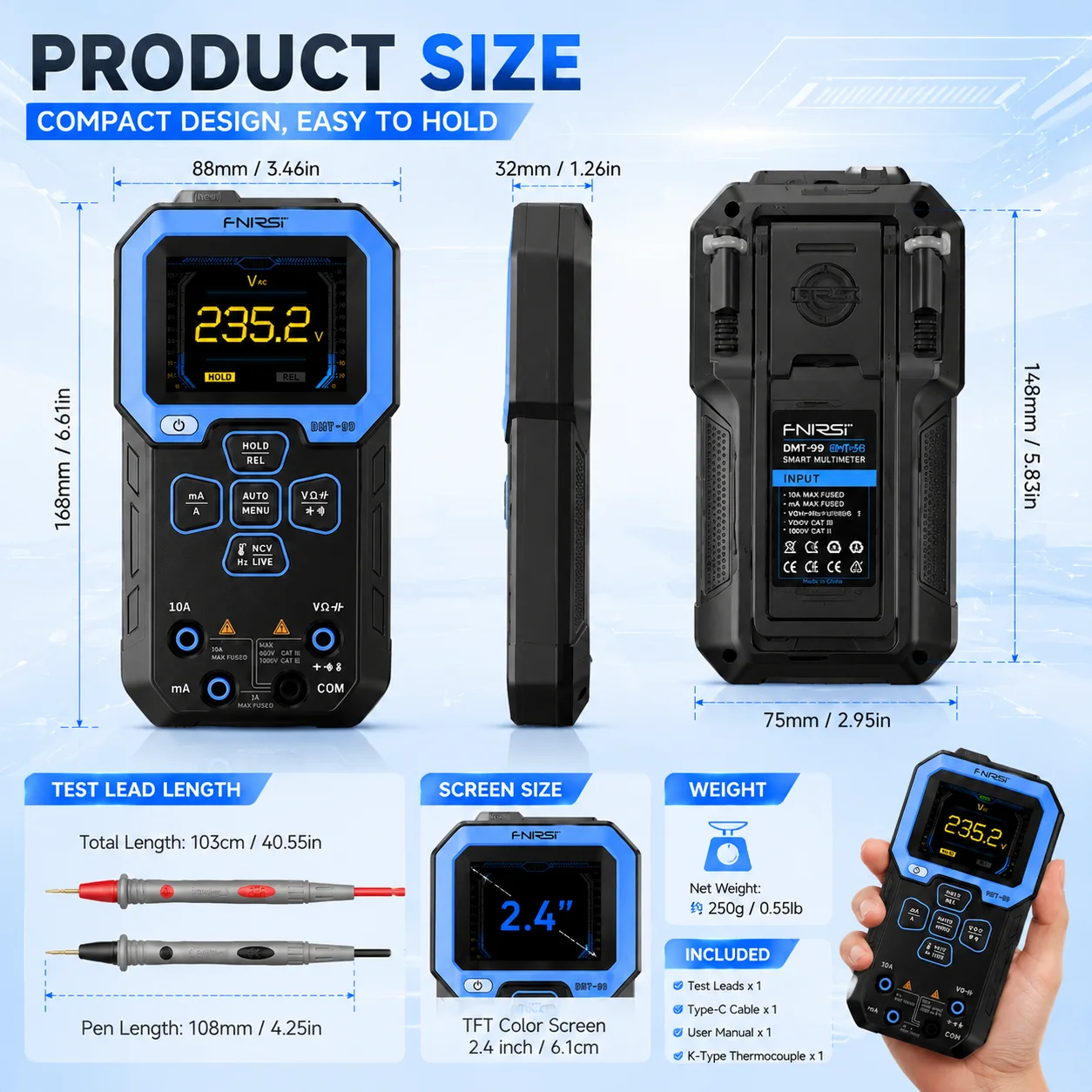 FNIRSI DMT-99 Smart Digital Multimeter 100000 Anzeigen True RMS – Bild 6