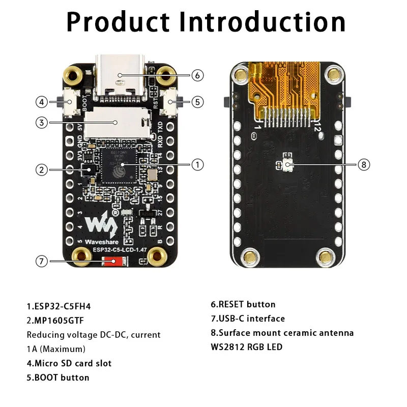 ESP32-C5-LCD-1.47 ESP32-C5 1,47-Zoll-LCD-Bildschirm-Entwicklungsboard – Bild 5