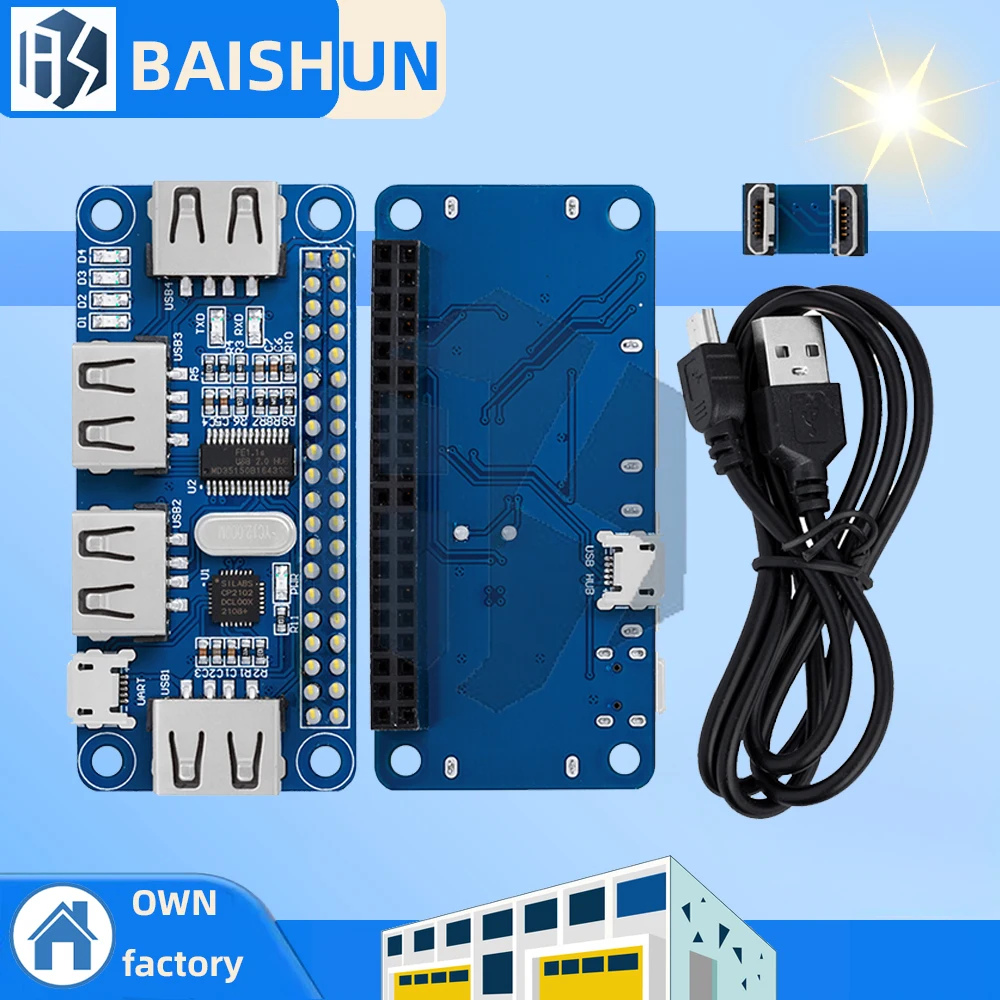 4 Ports USB HUB HAT für Raspberry Pi 3/2/Zero W Extension Board USB zu UART für serielles Debugging kompatibel