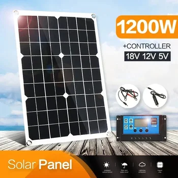 1200 W Solarpanel-Ladegerät mit 100 A-Controller, Dual-USB-12-V-Batterieladesystem für Outdoor, Camping, Auto