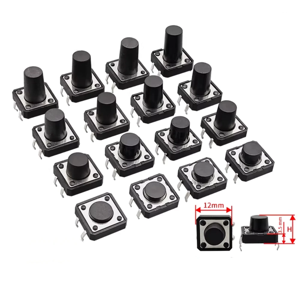 12x12x4,3-14mm 4-Pin Taktile Schalter Micro Push Button Schalter (50 Stück)