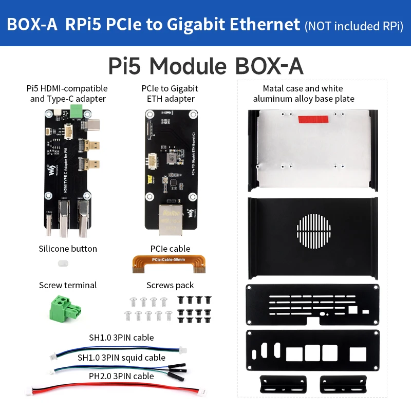 Raspberry Pi 5 All-in-One-Mini-Computer-Kit PCIE auf 4-Kanal USB 2. 0 Gen1-Anschlüsse Modul Box Aluminium