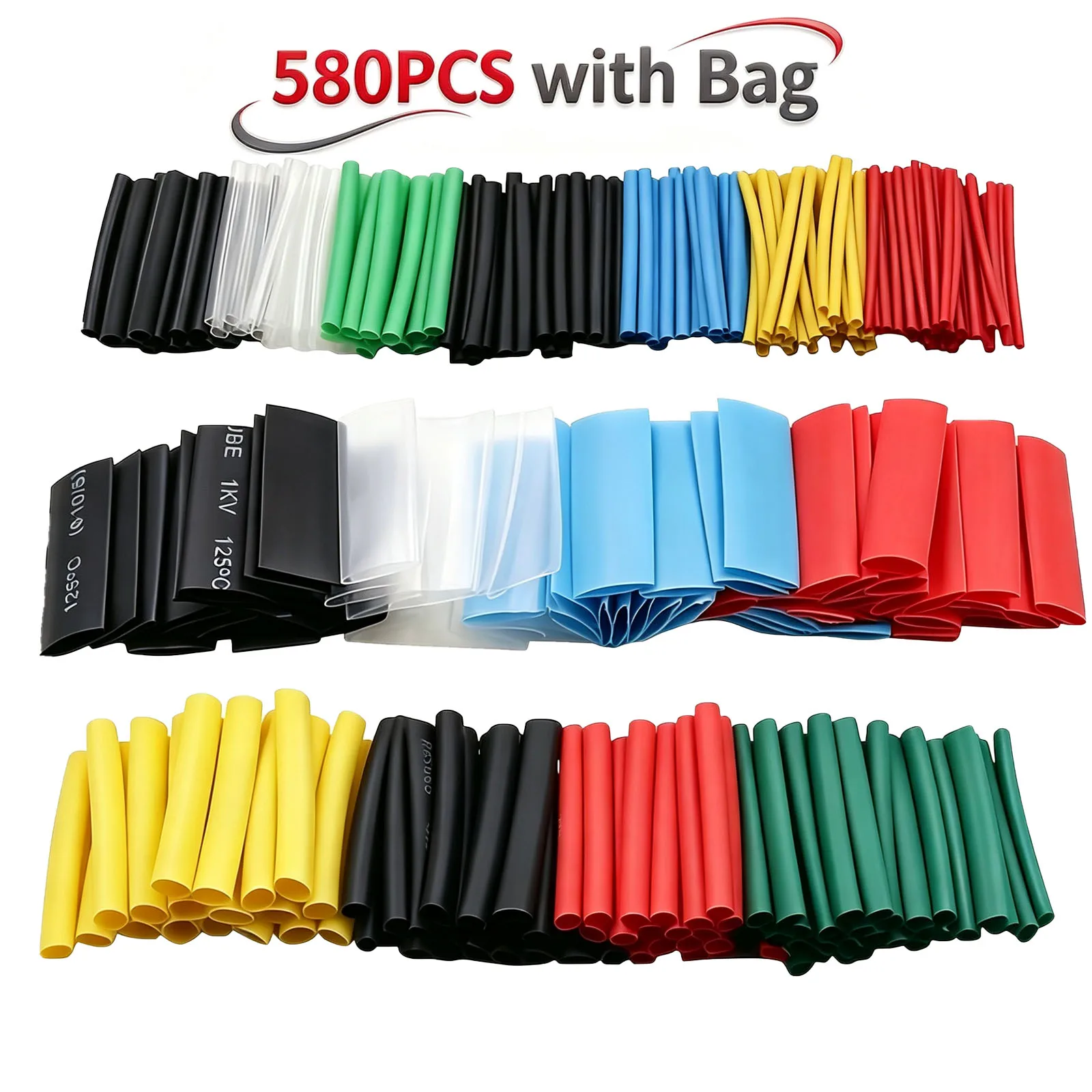Schrumpfschlauch-Set, 6 Farben, Elektrische Kabelisolierung, Schrumpfschlauch-Kabelummantelung (580 Stück)