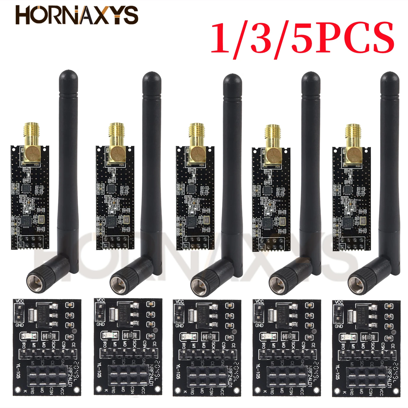 NRF24L01+PA+LNA Wireless Transceiver RF Transceiver Modul 2,4G 1100m mit Antenne und NRF24L01+ (5 Stück)