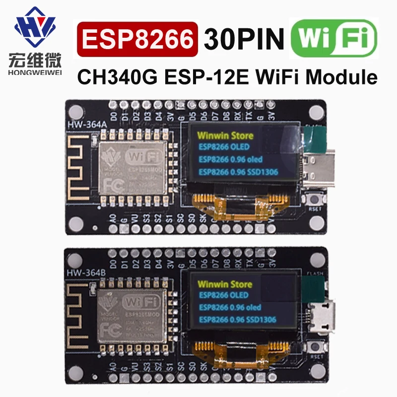 NodeMCU ESP8266 Entwicklungsboard mit 0,96 Zoll OLED-Display CH340G ESP-12E WiFi-Modul TYPE-C USB