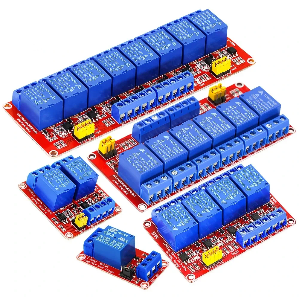 Relaismodul 1, 2, 4, 6, 8 Kanäle, 5 V, 12 V, 24 V, Relaismodulplatine mit Optokoppler-Unterstützung, High