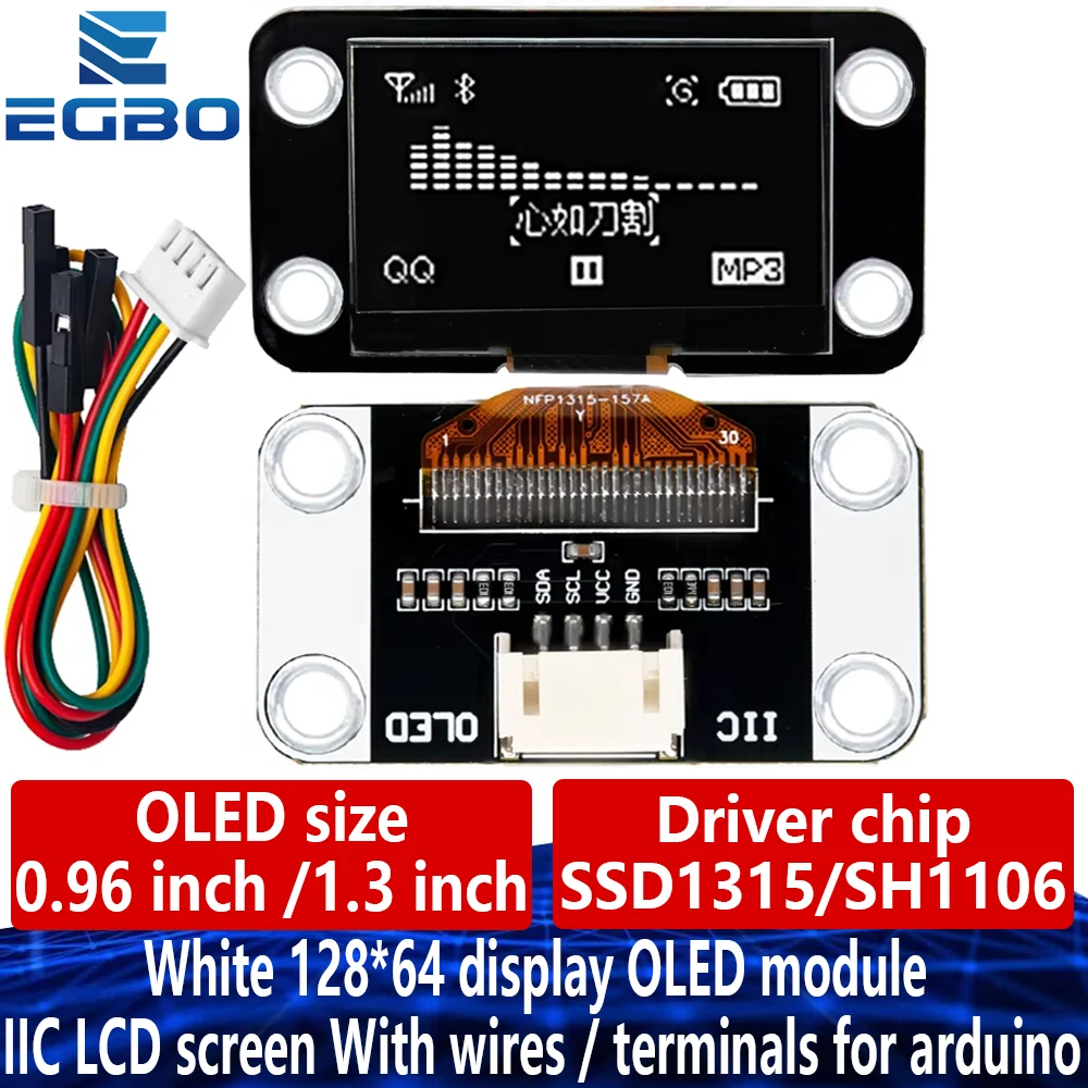 0,96 Zoll /1,3 Zoll Weiß 128 * 64 12864 Display OLED-Modul IIC LCD-Bildschirm SSD1306 SH1106 Mit Drähten