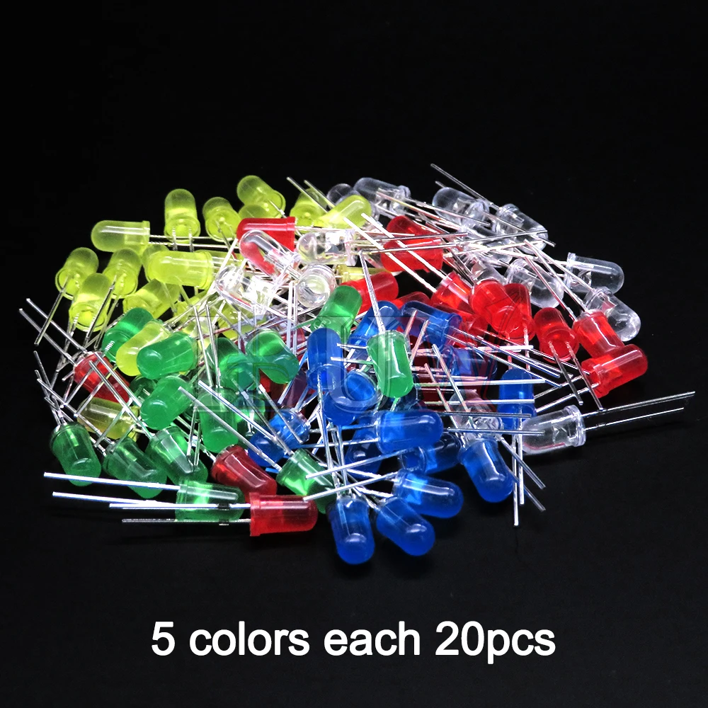 5mm LED Diode F5 Sortiertes Kit IBUW Weiß Grün Rot Blau (100 Stück) – Bild 4