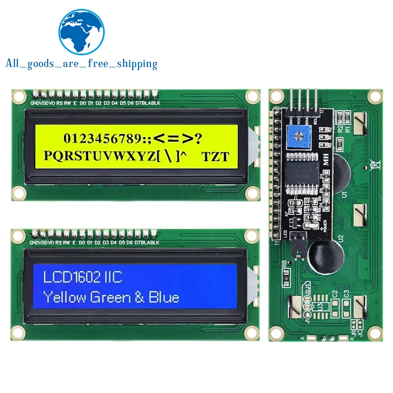 LCD1602 1602 LCD-Modul Blau/Gelb Grüner Bildschirm 16x2 Zeichen LCD-Display PCF8574T PCF8574 IIC