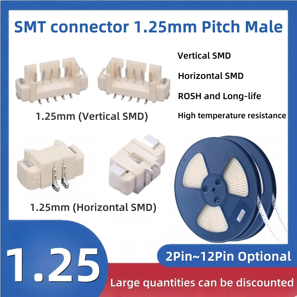 JST Pitch 1.25MM Male Pin Header Sockel Vertikal SMD Horizontal SMD 2/3/4/5/6/6/7/8/9/10/11/12 Pin (20 Stück)