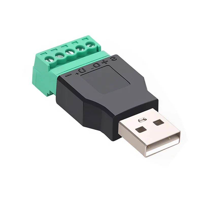 USB-Buchse, USB 2.0 auf Schraubklemmen-Stecker-Adapter, USB 2.0 Typ A, männlich, weiblich auf 5-poligen