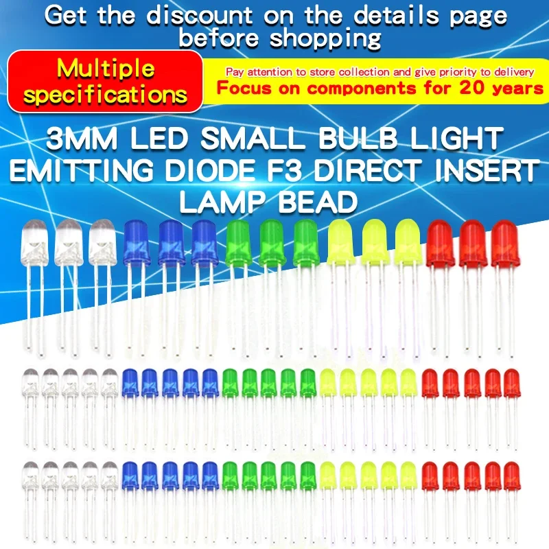 3mm LED Diode Assorted Kit Weiß Grün Rot Blau Gelb Orange F3 DIY Led Emitting Dioden Elektronische (60 Stück)