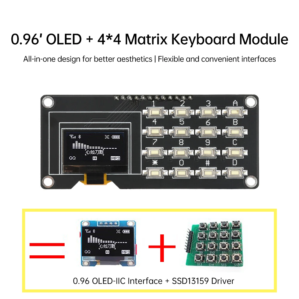 0,96/1,3 Zoll OLED Display SSD1315 SSD1306 SH1106 mit 4x4 Tastatur 16P – Bild 2