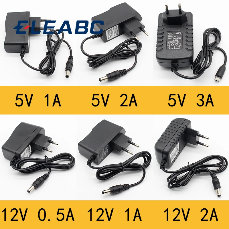 100-240V AC zu DC Netzadapter Ladegerät 5V 12V 1A 2A 0,5A EU-Stecker 5,5mm X 2,5mm/5V3A DC-Stecker Micro-USB