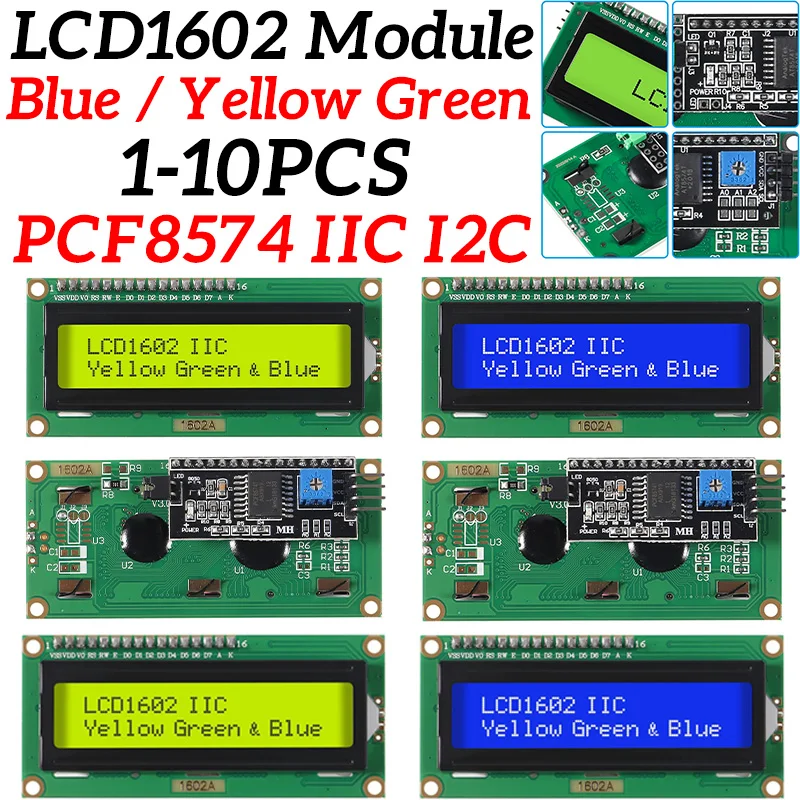 LCD1602 1602 LCD-Modul Blau/Gelb Grüner Bildschirm 16x2 Zeichen LCD-Display PCF8574T PCF8574 IIC