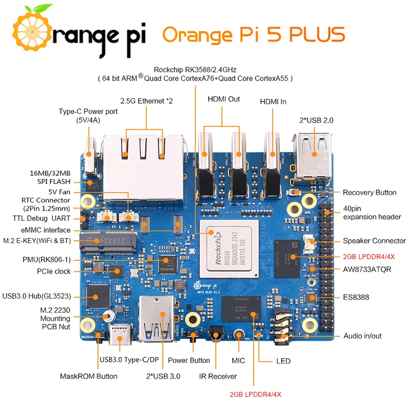 Orange Pi 5 Plus Board 4GB 8GB 16GB RAM RK3588 Rockchip 8-Kern 64-Bit – Bild 4