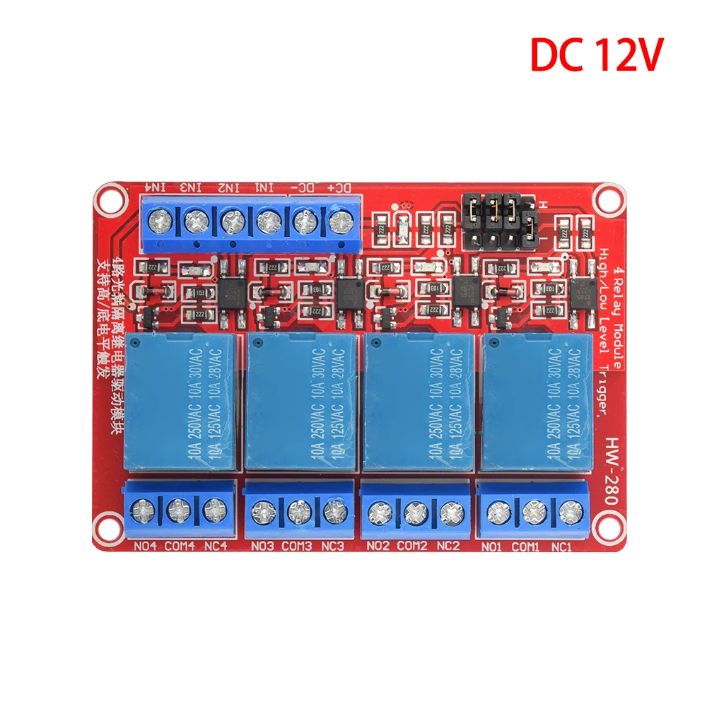 4-Kanal-Relaisplatine DC 5 V 12 V 24 V 4-Kanal-Relaismodul mit Optokoppler-Relais 4-Wege-Relaismodul High