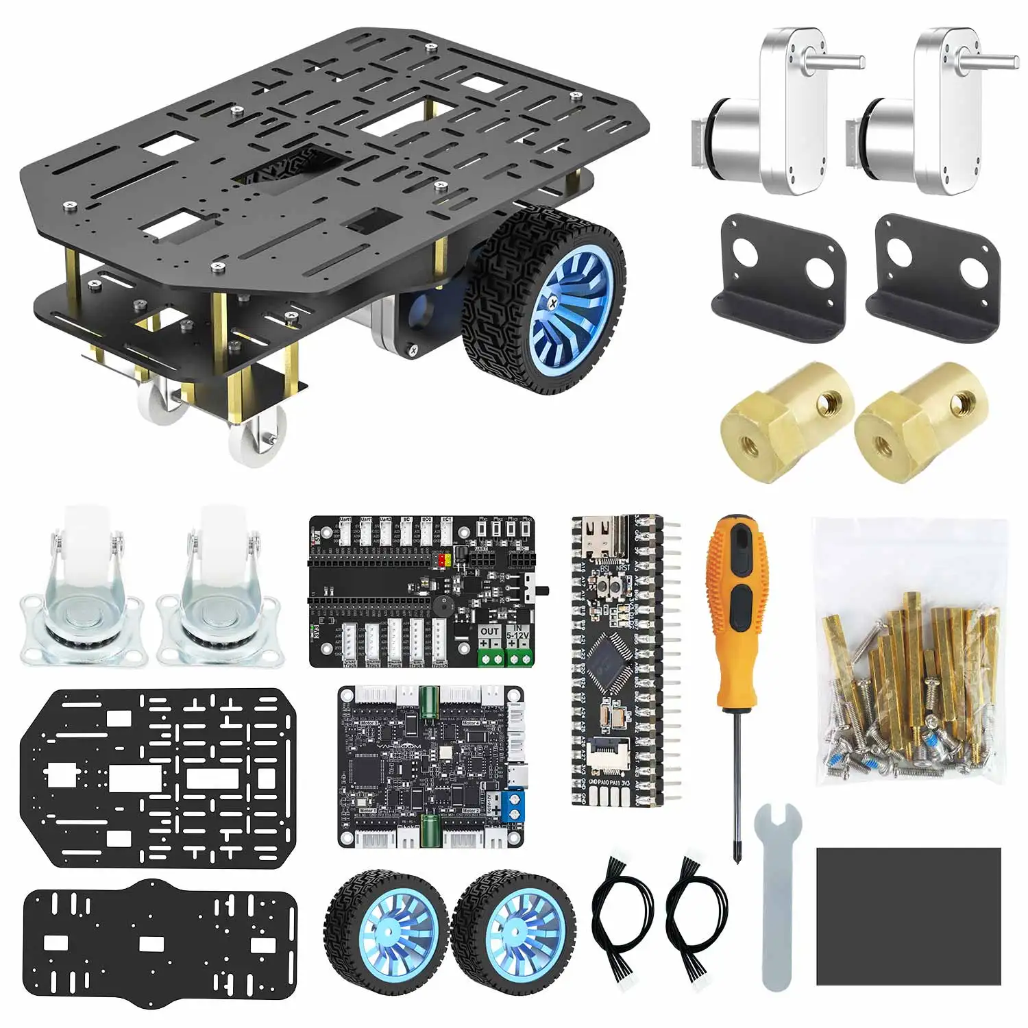 Yahboom Roboterauto-Chassis-Kit mit Rädern aus Aluminiumlegierung und MSPM0-Erweiterungsplatine, mehrere