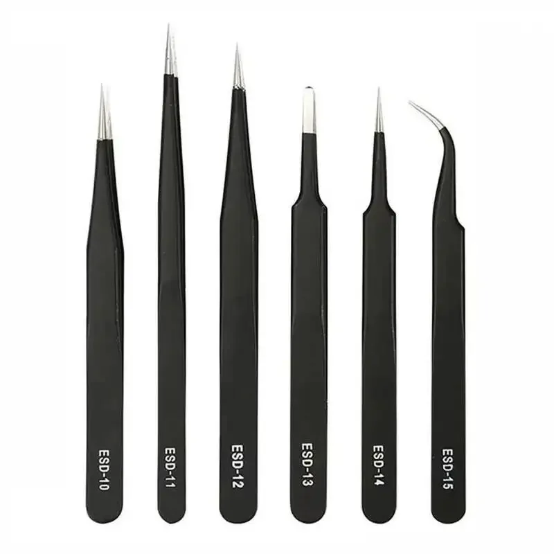 ESD-10 bis 15 Präzisions-Pinzetten-Set, 6 Stück, antistatisch, aus – Bild 2