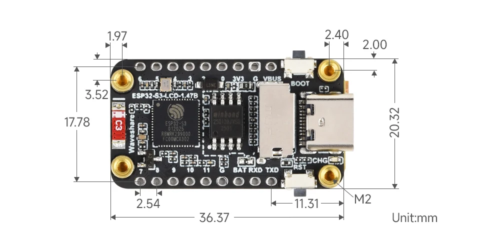 ESP32-S3-LCD-1.47B, ESP32-S3 1,47-Zoll-LCD-Display-Entwicklungsplatine – Bild 3