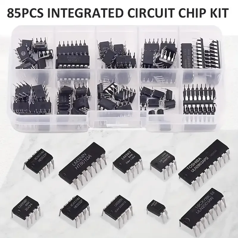 10 Arten NE555 LM324 LM393 UA741 ULN2803 LM358 LM386 NE5532 ULN2003 PC817 Integrierte Schaltung DIP (85 Stück)
