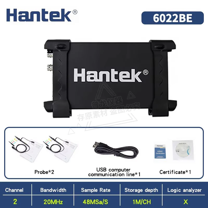 Hantek Tragbares PC-USB-Digital-Oszilloskop 2-Kanal 6022BE 20MHz 48MSa/s 6022BL + 16-Kanal Logikanalysator