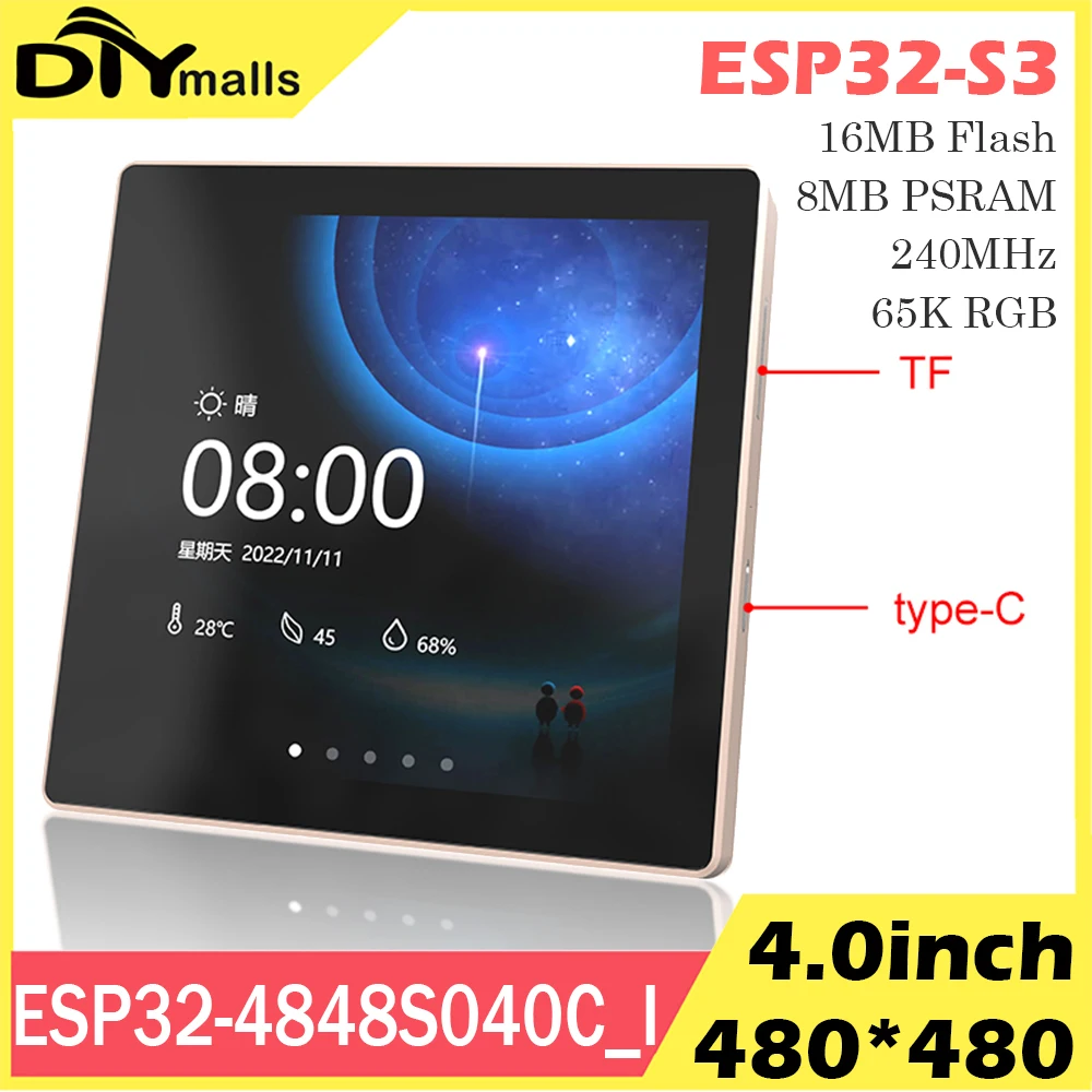 ESP32-S3 4,0 Zoll Smart-Display-Entwicklungsboard ESP32-4848S040C_I 480x480 IPS Touchscreen LVGL Wi-Fi