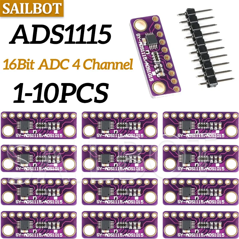 DC 2 -5V 4 CH ADS1115 Modul ADC mit Pro Gain Mikrocontroller 16 Bit Verstärkerplatine für Arduino I2C IIC ADC