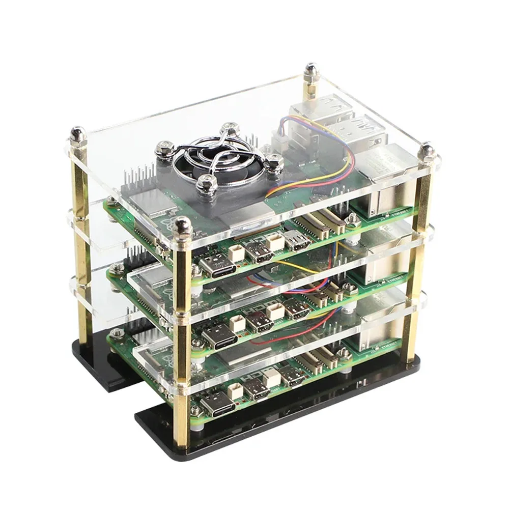Raspberry Pi 5B/4B/3B+ Cluster-Gehäuse - Stapelbares Acryl-Gehäuse mit Lüfterhalterungen für Pi-Rack