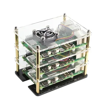 Raspberry Pi 5B/4B/3B+ Cluster-Gehäuse - Stapelbares Acryl-Gehäuse mit Lüfterhalterungen für Pi-Rack
