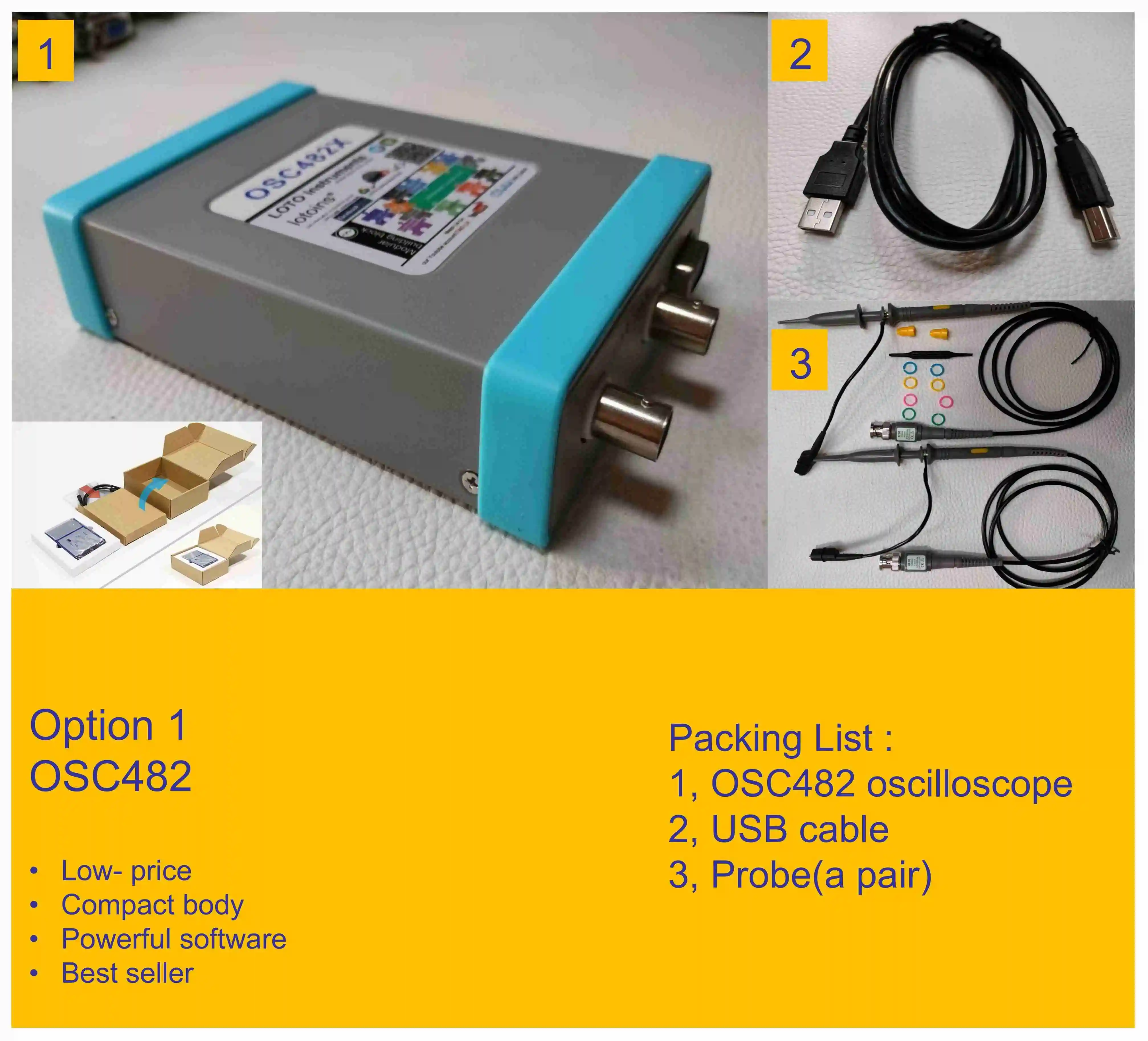 LOTO OSC482X, Oszilloskop + Signal Generator + Logic Analyzer + Daten Logger, 4 in 1. 20MHz Bandbreite, 50