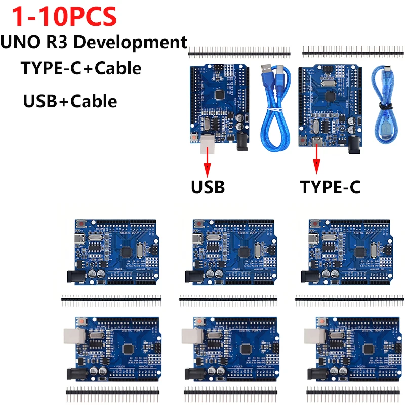 UNO R3 (CH340G) MEGA328P-Chip für Arduino UNO R3 + USB/TYPE-C-KABEL ATMEGA328P-AU Entwicklungsboard 16Mhz XCW