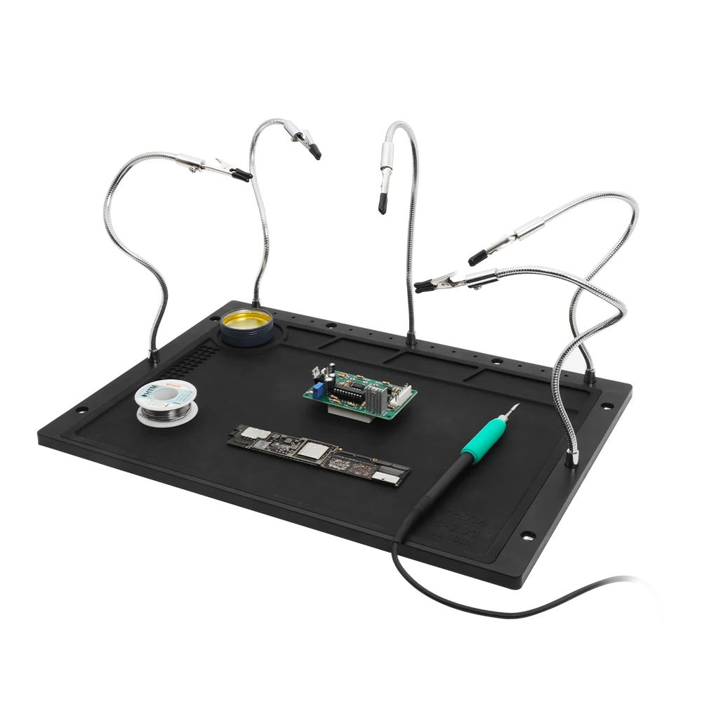 HTM Dritte Hand Lötstation mit Hitzebeständigem Silikonpad und 5 Flexiblen Armen