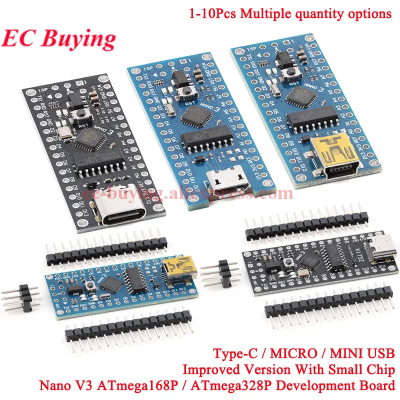 Nano V3.0 Mini Typ-C Micro USB ATmega168P ATmega328P MCU Core Development Board CH340 16 MHz verbessertes