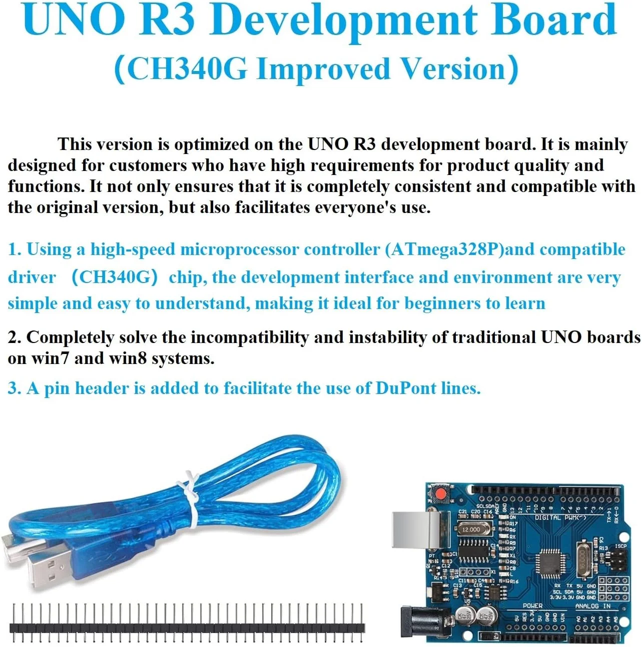 UNO R3 CH340G MEGA328P Chip für Arduino UNO R3 + USB/TYPE-C KABEL – Bild 2