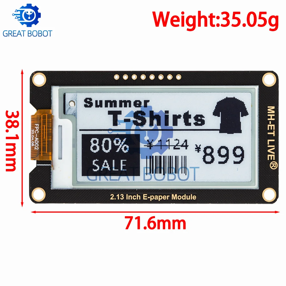 2,13" 2,13 Zoll Epaper Modul E-Paper E-Ink EInk Display Bildschirm SPI – Bild 2