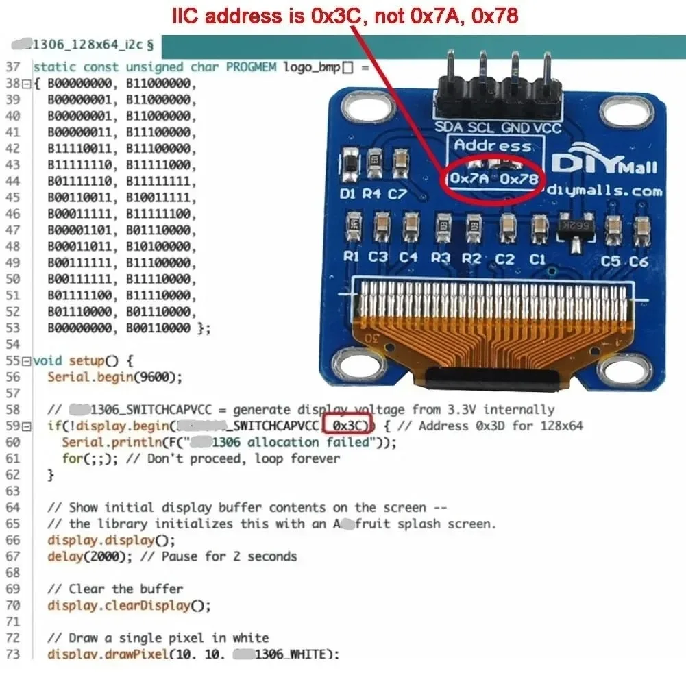 0,96" OLED Display 128x64 I2C SSD1306 Blau/Gelb LCD Display Modul – Bild 2