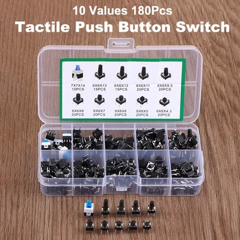 Taktiles Drucktastenschalter-Set - 6 mm/7 mm SMD und THT-Momentan-Taktschalter-Sortiment (180 Stück)